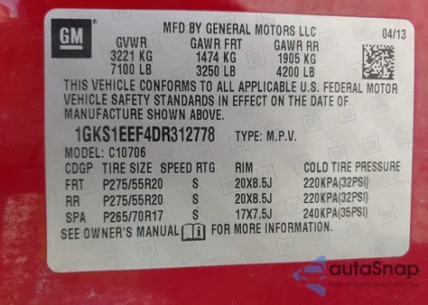 2013 GMC Yukon Denali z USA, uszkodzony, nr VIN 1GKS1EEF4DR312778
